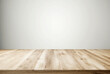 © BrightSpace - Beautiful empty brown wooden table top and blurred defocused modern interior background with daylight flare, product montage display. Gen.ai
