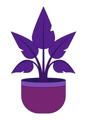 Wall Mural - Purple houseplant in flowerpot flat vector cartoon icon. Large flower pot. Editorial, magazine spot illustration. Colorful object isolated on white. Editable 2D simple drawing, graphic design