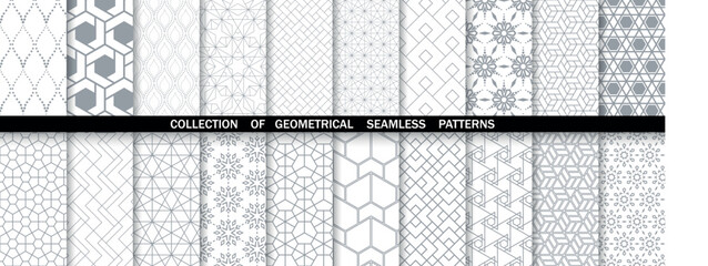 Geometric set of seamless gray and white patterns. Simpless vector graphics.