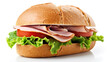 a tasty sandwich with ham lettuce and tomato isolated on white background. Generative AI