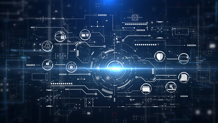 Fototapete - Cyber attack security network protection business technology concept. Safe online data UI authorized universal access illustration background.