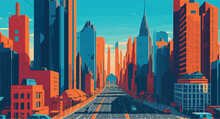 Vector Background Image That Represents The Essence Of A Bustling Cityscape, With Towering Skyscrapers, Intricate Road Networks, And A Dynamic Mix Of Urban Elements.