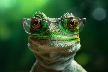 reptile wildlife glasses scale lizard green animal iguana close-up portrait. generative ai.