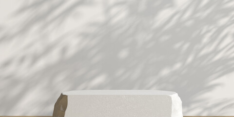 Wall Mural - 3d cosmetic background. 3d stone podium nature light and shadow on wall white background for product