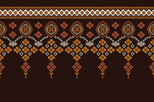 Ethnic Geometric Fabric Pattern Cross Stitch.Ikat Embroidery Ethnic Oriental Pixel Pattern Brown Background. Abstract,vector,illustration. Texture,clothing,scarf,decoration,motifs,silk Wallpaper.