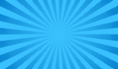 Wall Mural - Blue comics background. Abstract lines backdrop. Bright sunrays. Design frames for title book. Texture explosive polka. Beams action. Pattern motion flash. Rectangle fast boom. Vector illustration