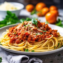 Traditional pasta spaghetti bolognese.