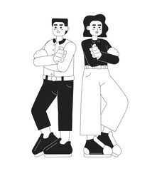 Poster - Business partners monochromatic flat vector characters. Strategic startup partnership. Alliance. Editable thin line full body people on white. Simple bw cartoon spot image for web graphic design