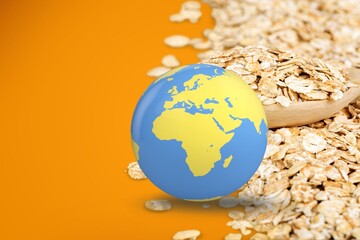 Poster - Oatmeal and small globe. Harvest concept.