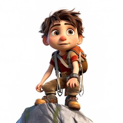 Cute boy 3D style, reaching the top of the mountain - generative AI illustration