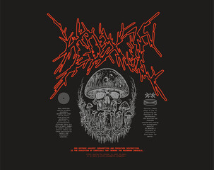 Toxic quote, typographic t-shirt design y2k, mushrooms and skull head