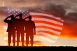 © BillionPhotos.com - USA army male soldiers on sunset and USA flag.