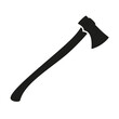 Axe vector icon with long ax handle. Black silhouette hatchet on white background.