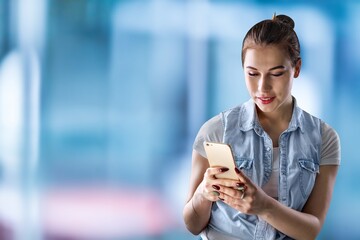 Poster - Happy woman hold a mobile phone