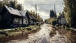 © Lucia Fox - flood flood the river overflowed its banks. Natural disaster houses flooded with water. AI Generative