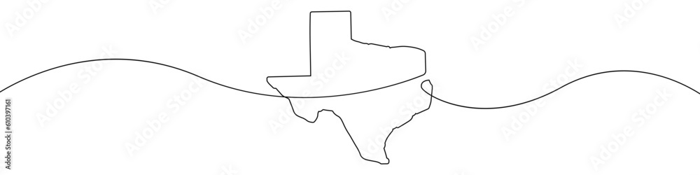 Texas state map icon line continuous drawing vector. One line Texas state map icon vector background. Texas state map icon. Continuous outline of a Texas state map icon.