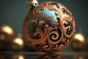 Poster - holiday decoration. Beautiful balls on the Christmas tree with New Year's drawings. Generated by AI
