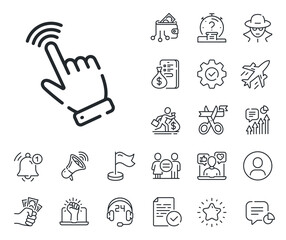 Poster - click action sign. salaryman, gender equality and alert bell outline icons. hand cursor line icon. f