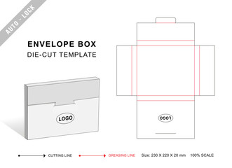 Wall Mural - Simple envelope box die cut template with 3D blank vector mockup