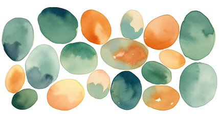 gathering of apricot and sea green abstract watercolor swashes isolated on a transparent background