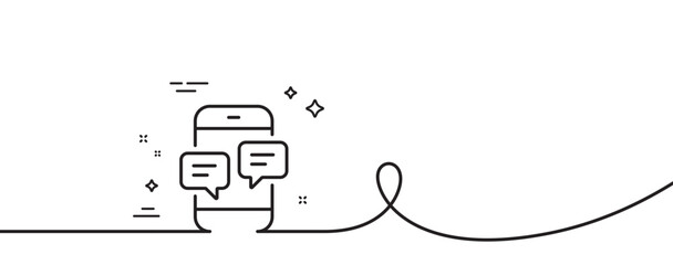 Poster - phone message line icon. continuous one line with curl. mobile chat sign. conversation or sms symbol