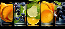 Cold Summer Lemonade With Lime, Orange, Blueberries And Mint, Cold Drink Of Fresh Lemonade 