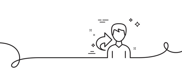 Poster - Share refer line icon. Continuous one line with curl. User or businessman person sign. Male silhouette symbol. Share single outline ribbon. Loop curve pattern. Vector
