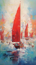 Modern Victorian Neo-expressionism Of The Sailing Boat Race. Sport Painting, Print, Banner, Background Concept. Generative AI