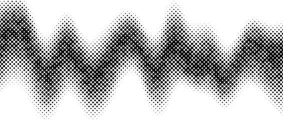 Aufkleber - Halftone wave gradient texture. Faded noise grain wallpaper. Black and white grunge grit surface. Pixelated speckles, dots and particles. Vector backdrop overlay