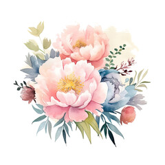 Canvas Print - Watercolor flower bouquet. Illustration AI Generative.