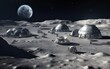 Futuristic space base settled over the surface of the moon. 