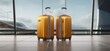 Yellow luggage bags sitting next to an airport Illustration AI Generative