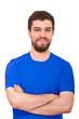 © Pierre - Close up studio portrait of young man against white background.