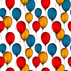 Wall Mural - Balloon seamless pattern. Colorful hand drawn background in sketch style. Birthday celebration design. Vector illustration. Design for holiday event, carnival invitation, greeting car