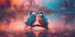 2 Kingfisher type birds on a branch in a lake at sunset. Soulmates in love concept. Generative Ai.