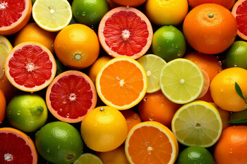 Vibrant citrus medley, a burst of colorful citrus fruits Generative AI