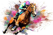 Bright Colored Horse Racing Illustration 