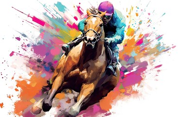  Bright colored horse racing illustration 