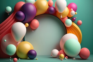 Sticker - Birthday holiday background with balloons. Illustration AI Generative.