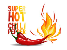 Super Hot Red Chilli Pepper In Fire. Chili Peppers In Flame. Vector Illustration. Hot Spices.