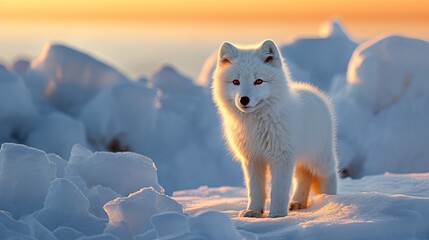 close-up of an arctic fox at golden hour