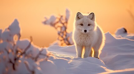 Wall Mural - Close-up of an arctic fox at golden hour