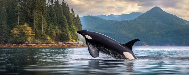 Wall Mural - Killer whale breaching out of water