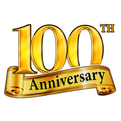 100th Anniversary Gold Banner Icon on Transparent Background