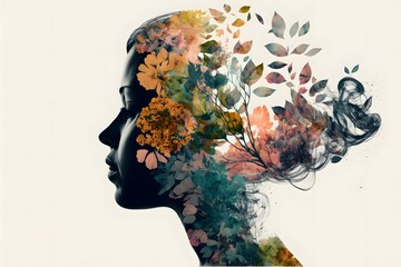 woman s head with flowers, double exposure, women s day,