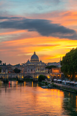 Poster - St. Peter's basilica at sunset in Rome, Italy