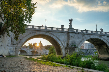 Sticker - Sant Angelo bridge at sunset in Rome. Italy