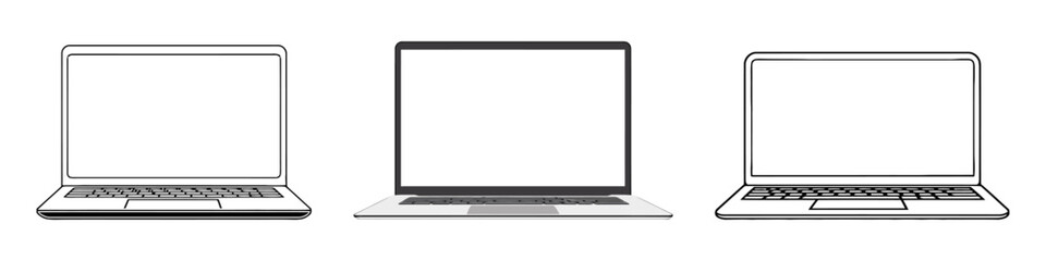 Poster - Laptop linear icon set, collection. Vector illustration on white background.