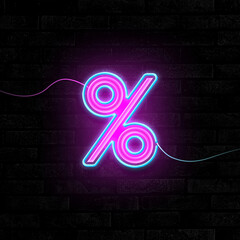 Poster - Glowing neon percent sign on brick wall