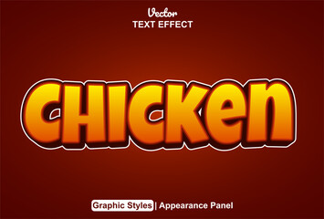 Wall Mural - chicken text effect with orange graphic style and editable.